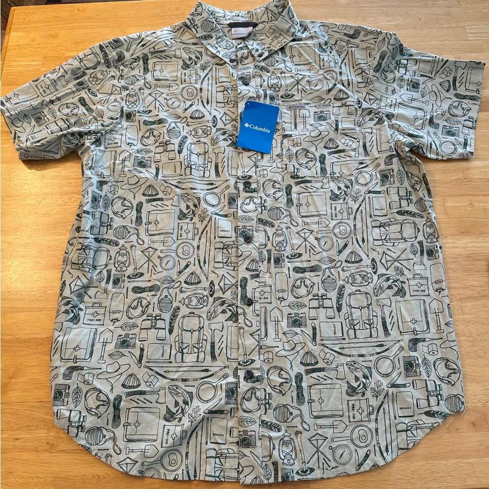 Columbia Mens Large Short Sleeve Shirt Rapid Rivers Printed NWT